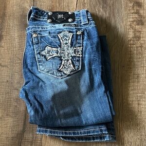 Miss Me Blue Boot Cut Jeans with Silver Embellishments